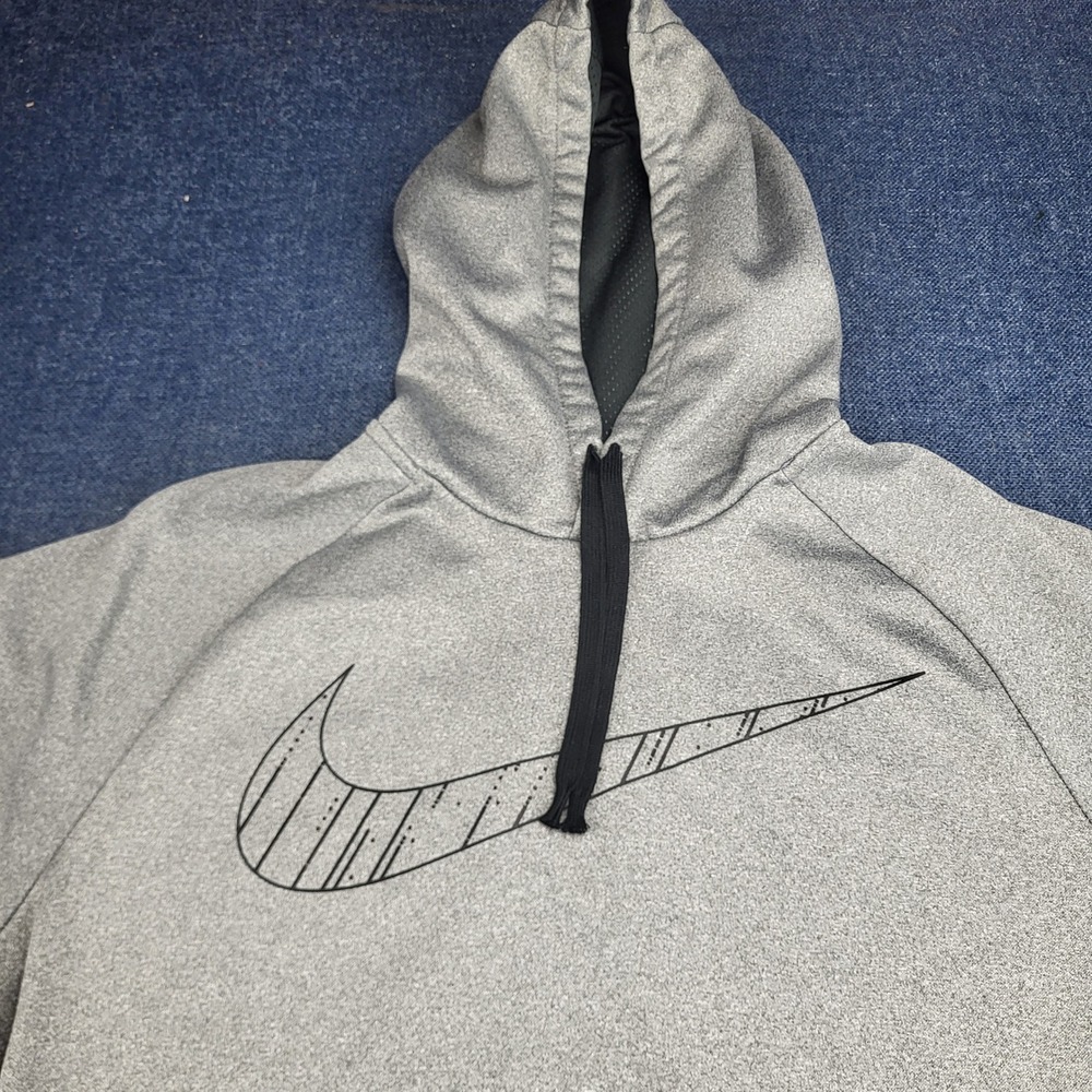 Nike Mens Dri-FIT Training Hoodie Gray Large Graphic Swoosh Pullover Sweatshirt